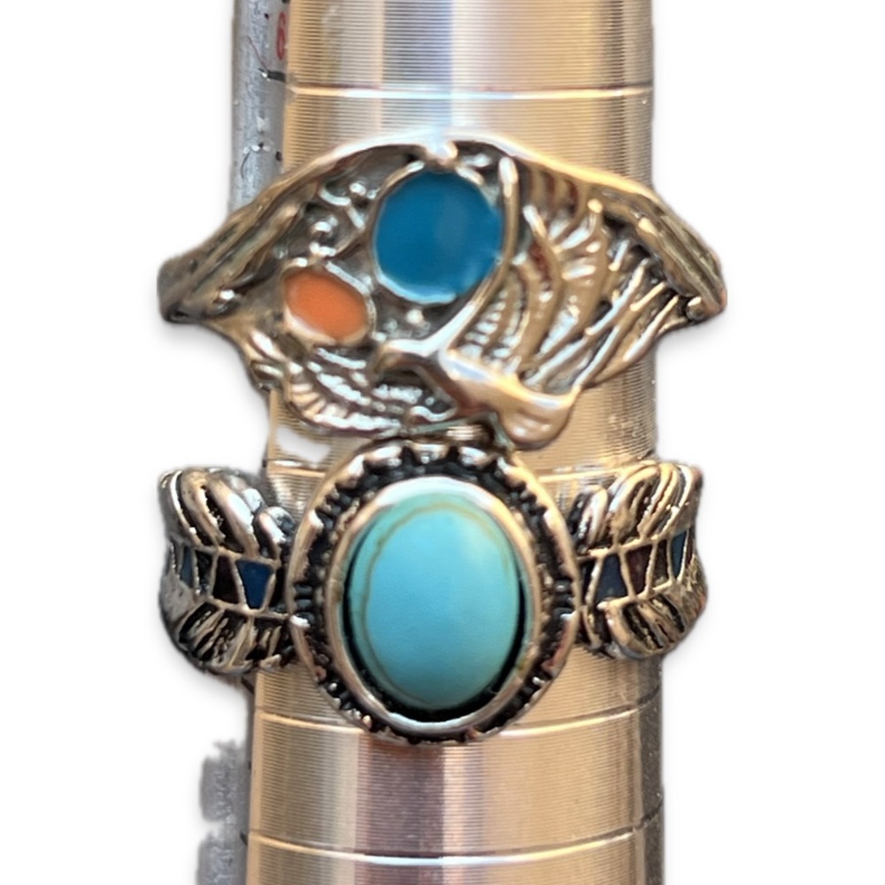 Silver Turquoise and Orange Gemstone Rings